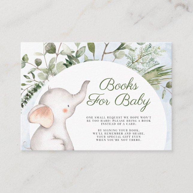 Tarjeta De Recepción Elephant Blue Boy Green Books For Baby Enclosur (Anverso)