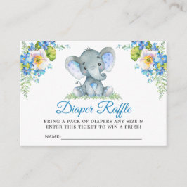 Tarjeta De Recepción Elephant Blue Floral Baby Shower Diaper Raffle