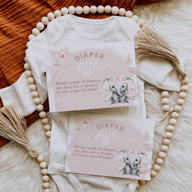 Tarjeta De Recepción Elephant Boho Floral Pink Baby Shower Diaper (Subido por el creador)