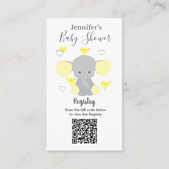 Tarjeta De Recepción Elephant Boy Chica Baby Shower Registry Código QR (Anverso)