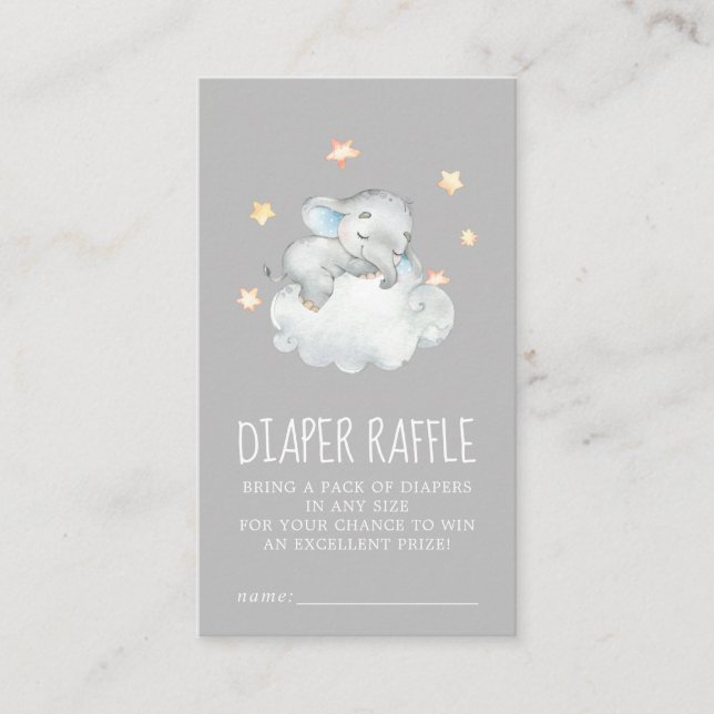 Tarjeta De Recepción Elephant Boy | Gray Baby Shower Diaper Raffle (Anverso)