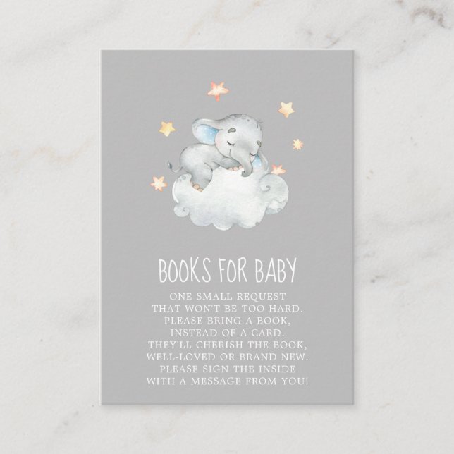 Tarjeta De Recepción Elephant Boy | Libros de Baby Shower gris para beb (Anverso)