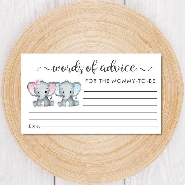 Tarjeta De Recepción Elephant Chica Boy Twins Consejos de Baby Shower (Subido por el creador)