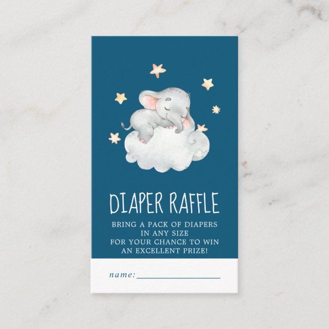 Tarjeta De Recepción Elephant Chica | Navy Baby Shower Diaper Raffle (Anverso)