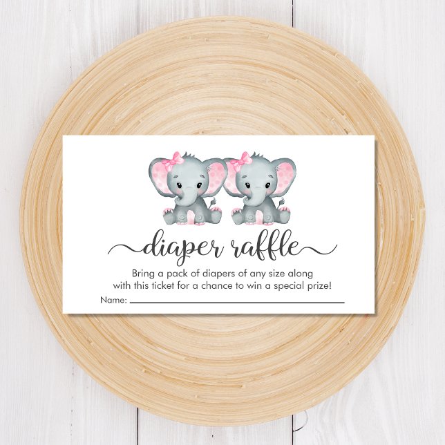 Tarjeta De Recepción Elephant Diaper Chicas gemelas Raffle Baby Shower (Subido por el creador)