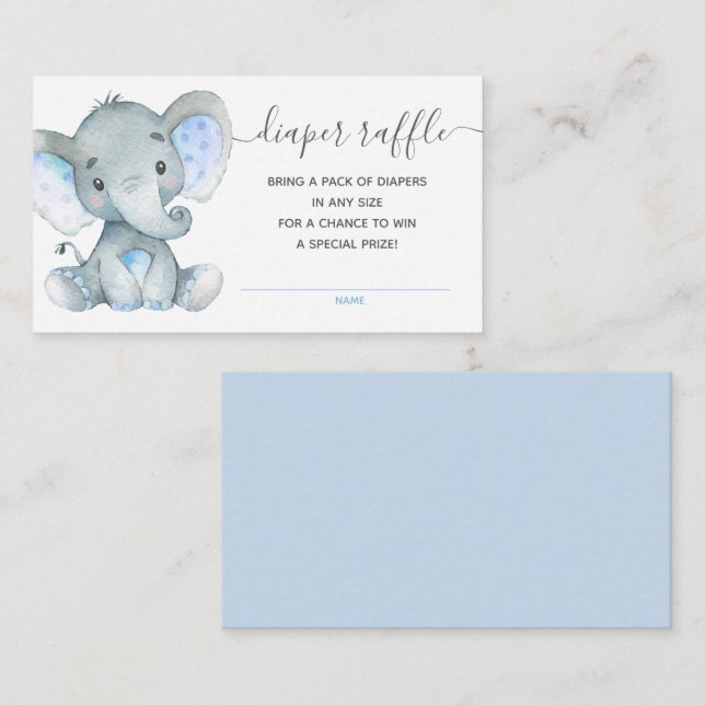 Tarjeta De Recepción Elephant Diaper Raffle Entradas Niños Baby Shower (Anverso / Reverso)