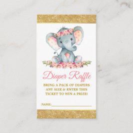 Tarjeta De Recepción Elephant Diaper Raffle Floral Baby Shower Purpurin