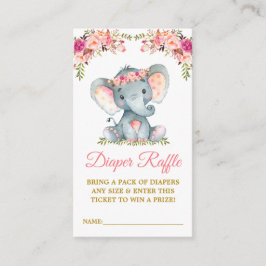 Tarjeta De Recepción Elephant Diaper Raffle Pink Floral Baby Shower