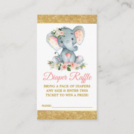 Tarjeta De Recepción Elephant Diaper Raffle Purpurina Baby Shower rosa