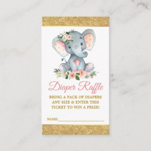 Tarjeta De Recepción Elephant Diaper Raffle Purpurina Baby Shower rosa