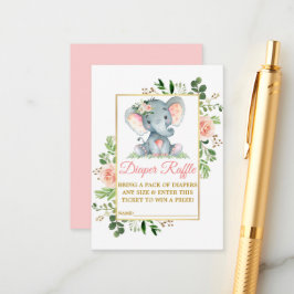 Tarjeta De Recepción Elephant Diaper Raffle Rosa Rosa Baby Shower