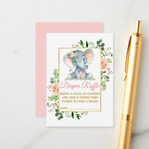 Tarjeta De Recepción Elephant Diaper Raffle Rosa Rosa Baby Shower