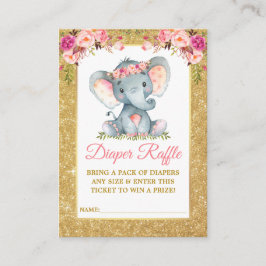 Tarjeta De Recepción Elephant Diaper Raffle Shower Purpurina Floral Ros