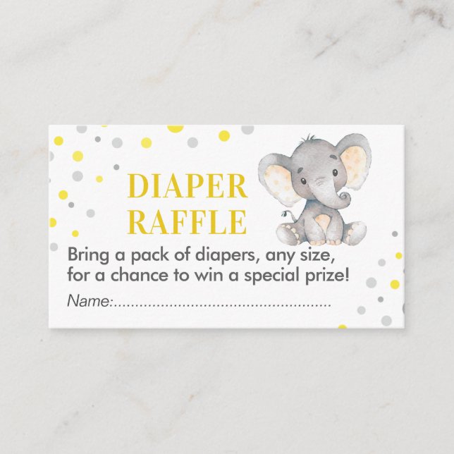 Tarjeta De Recepción Elephant Diaper Raffle Ticket Baby Shower Amarillo (Anverso)