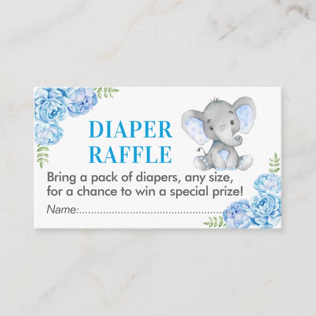 Tarjeta De Recepción Elephant Diaper Raffle Ticket Blue Baby Shower Boy (Anverso)