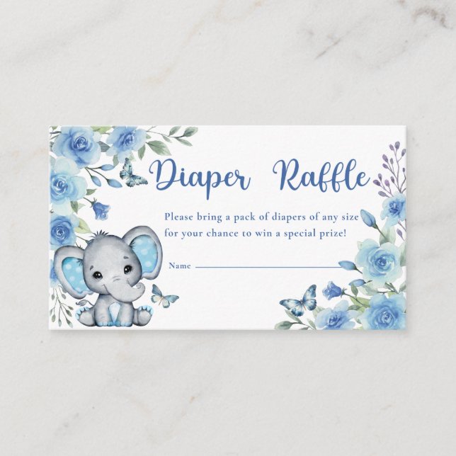 Tarjeta De Recepción Elephant Dusty Blue Rosa Baby Shower Diaper Raffle (Anverso)