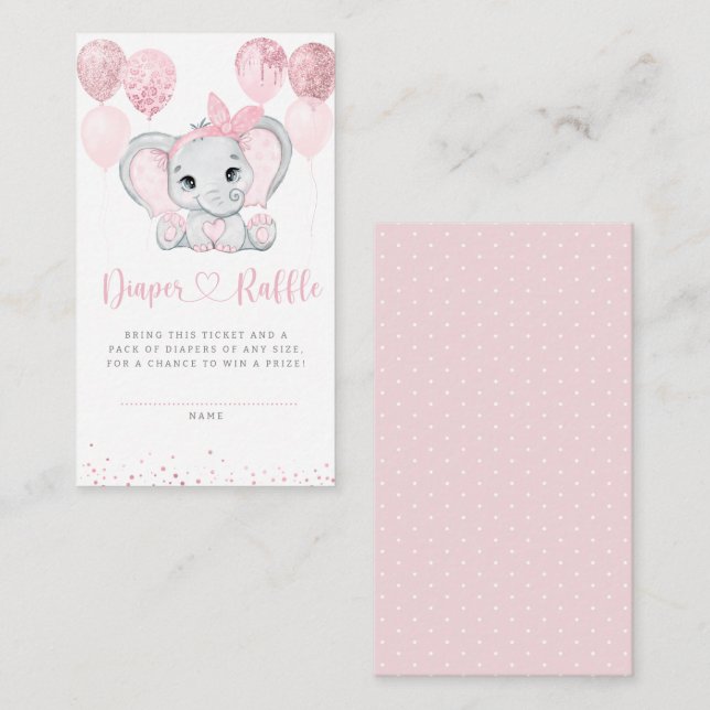 Tarjeta De Recepción Elephant Floral Baby Shower Diaper Raffle (Anverso / Reverso)