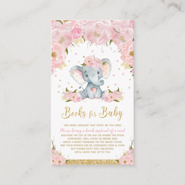 Tarjeta De Recepción Elephant Floral Baby Shower trae un libro (Anverso)