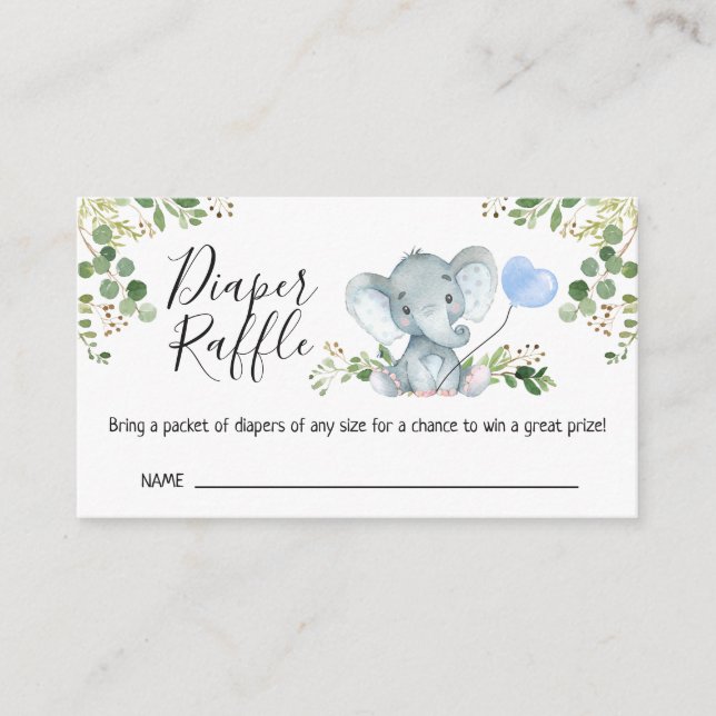 Tarjeta De Recepción Elephant Foliage Baby Shower Diaper Raffle (Anverso)