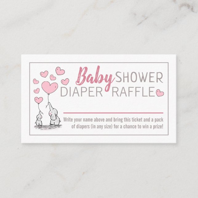Tarjeta De Recepción Elephant Hearts Baby Shower Diaper Raffle (Anverso)