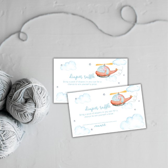 Tarjeta De Recepción Elephant Helicopter Diaper Raffle Baby Shower  (Elephant Helicopter Diaper Raffle Baby Shower Enclosure Card)