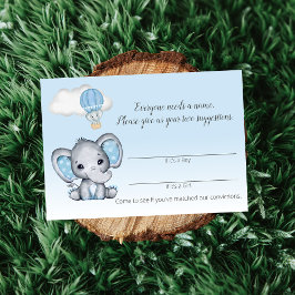 Tarjeta De Recepción Elephant Hot Air Balloon Baby Boy Name Game Enclos