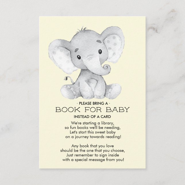 Tarjeta De Recepción Elephant Neutral Baby Shower Book for Baby Card (Anverso)