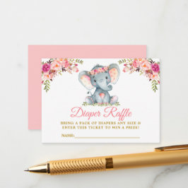 Tarjeta De Recepción Elephant Pink Floral Diaper Raffle Baby Shower