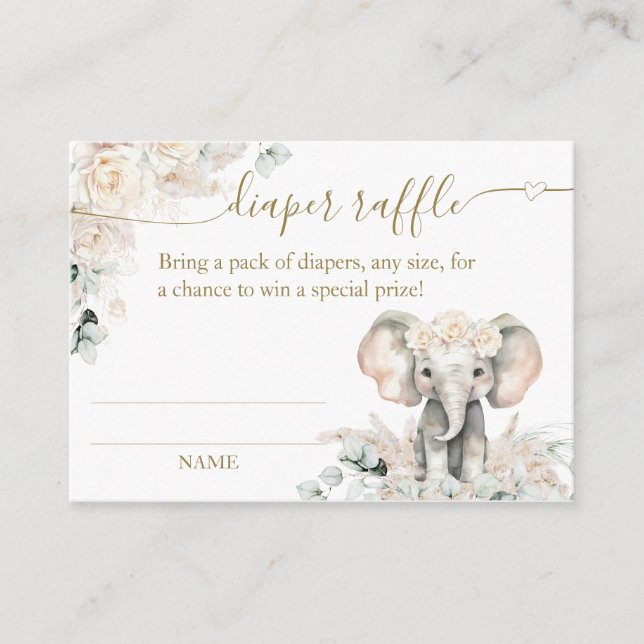 Tarjeta De Recepción Elephant White Roses Boho Pampas Baby Shower (Anverso)