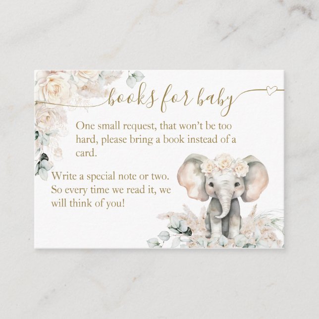 Tarjeta De Recepción Elephant White Roses Boho Pampas Baby Shower (Anverso)