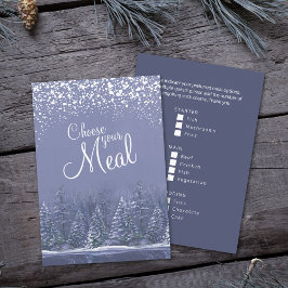Tarjeta De Recepción Elija su comida Navidades nevados árboles azules d
