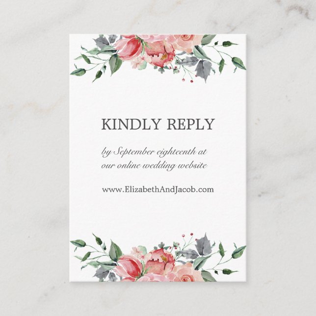 Tarjeta De Recepción Elizabeth Elegant Boda Rosa Sitio Web RSVP (Anverso)