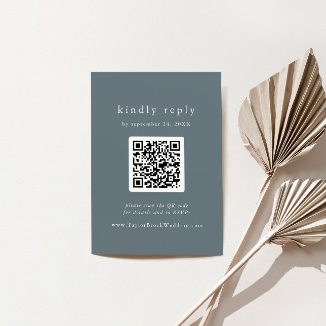 Tarjeta De Recepción EMELIA Código QR Boda mínima azul turbia RSVP (EMELIA QR Code Dusty Blue Minimal Wedding RSVP Enclosure Card)