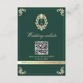 Tarjeta De Recepción Emerald Gold Baroque Wedding Website QR Card