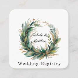 Tarjeta De Recepción Emerald Green & Gold Floral Frame Wedding Registry