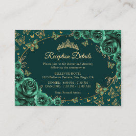 Tarjeta De Recepción Emerald Green Gold Quinceanera Reception Details