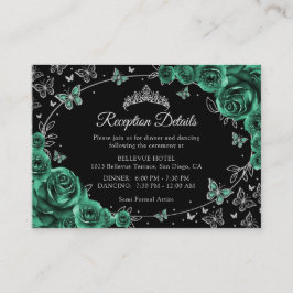 Tarjeta De Recepción Emerald Green Silver Quinceanera Reception Details