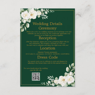 Tarjeta De Recepción Emerald Winter Elegant Floral Wedding Details QR