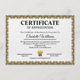 Tarjeta De Recepción Employee Recognition Certificate of Appreciation