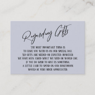 Tarjeta De Recepción En cuanto a regalos letra manuscrita simple azul p