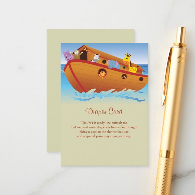 Tarjeta De Recepción En el Arca Cumpleaños del Bebe Pañal (Anverso/Reverso In Situ)