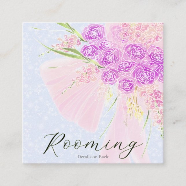 Tarjeta De Recepción En el ramo de lazo rosa dulce azul (Anverso)