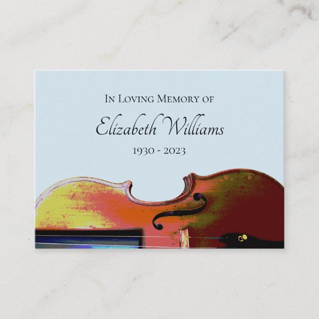 Tarjeta De Recepción En Memoriam Funeral Musical Violín Azul (Anverso)