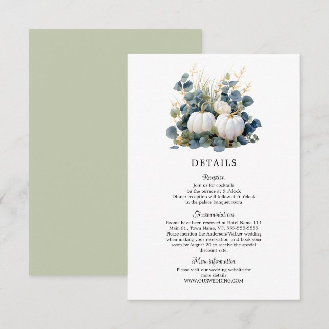 Tarjeta De Recepción Enamorarse de las calabazas blancas y los detalles (Anverso / Reverso)