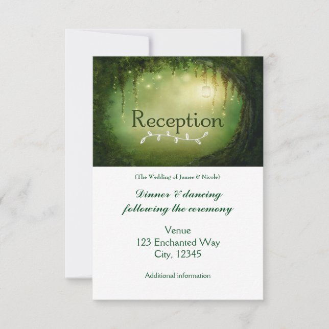 Tarjeta de recepción encantada de la Boda Verde Fo (Anverso)