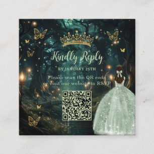 Tarjeta De Recepción Encantada Selva Verde Quinceañera QR RSVP