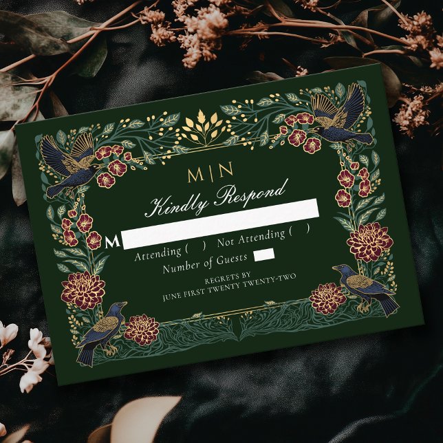 Tarjeta De Recepción Encantado Boda floral gótico Raven Dahlia RSVP (Subido por el creador)
