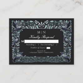 Tarjeta De Recepción Encantado Boda floral gótico Raven Silver RSVP