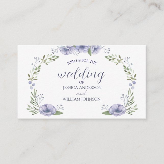 Tarjeta De Recepción encantadora boda floral azul polvoriento (Anverso)