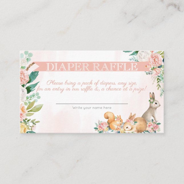 Tarjeta De Recepción Encantadores animales de bosque Diaper Raffle (Anverso)
